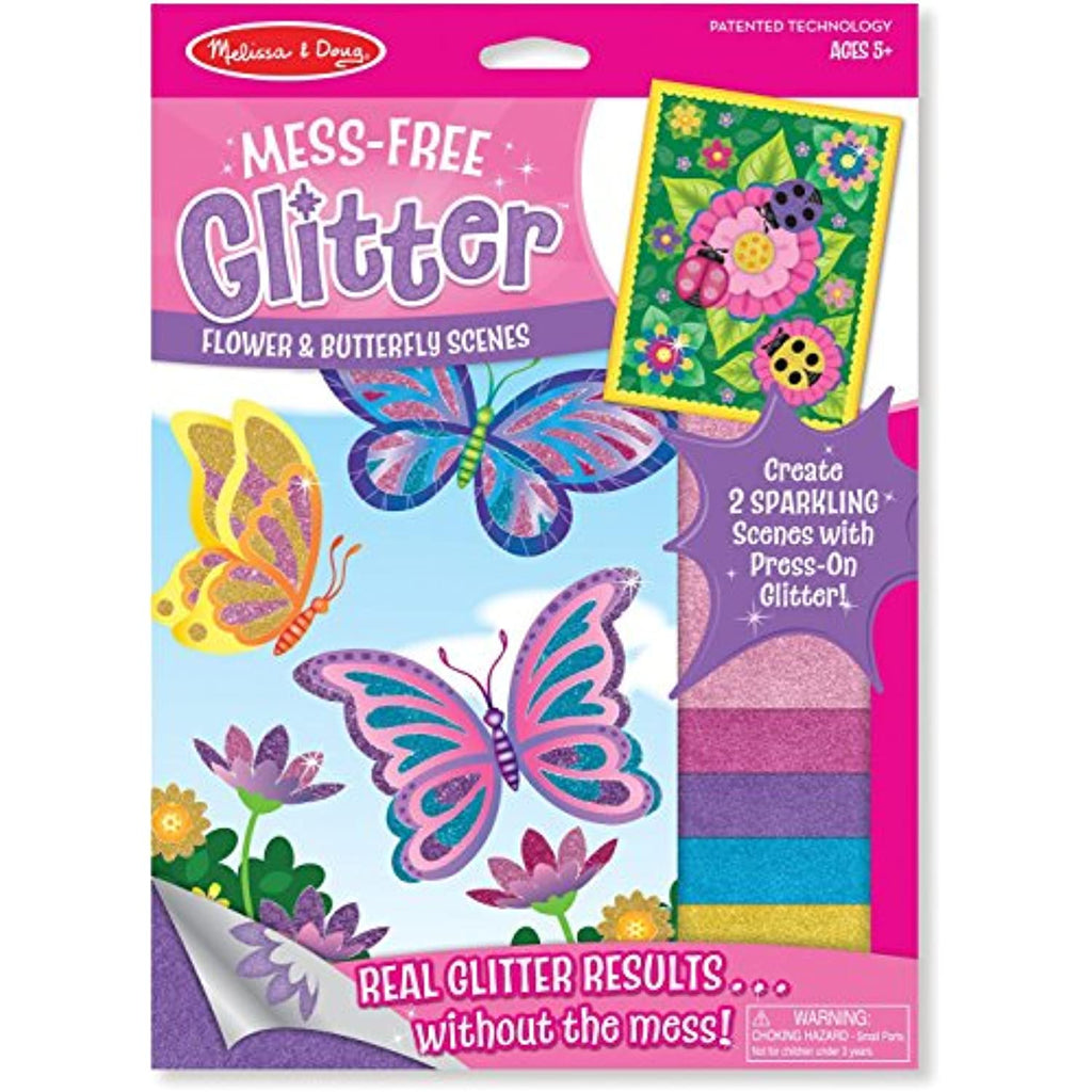 Melissa & Doug Flower & Butterfly Scenes - Mess Free Glitter Series & 1 Scratch Art Mini-Pad Bundle (09511)