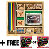 Melissa & Doug Horse Stable: Wooden Stamp Set + Free Scratch Art Mini-Pad Bundle [24105]
