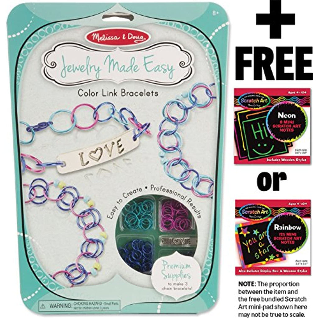 Melissa & Doug Color Link Bracelets: Jewelry Made Easy Series & 1 Scratch Art Mini-Pad Bundle (09472)