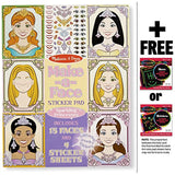Melissa & Doug Make-a-Face Sparkling Princesses Sticker Pad & 1 Scratch Art Mini-Pad Bundle (09433)