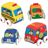 Melissa & Doug K's Kids Pull-Back Vehicle Set - Soft Baby Toy Set With 4 Cars and Trucks and Carrying Case