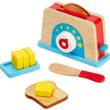 Melissa & Doug Bread and Butter Toaster Set (9pc) - Wooden Play Food and Kitchen Accessories