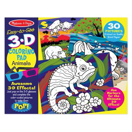 Bundle of 2 |Melissa & Doug Easy-to-See 3-D Kids' Coloring Pads (Animals & Multi-Theme)