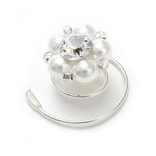 Bridal Hair Spirals in Pearl and Crystal - White - Clear - 640H-W-CR-S