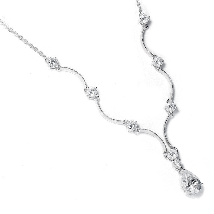 Classic Cubic Zirconia Teardrop Bridal Necklace 660N