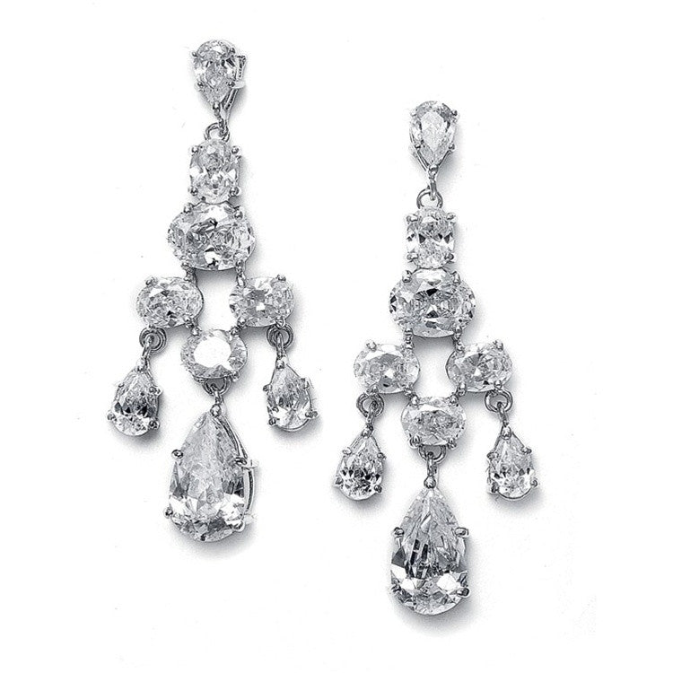 CZ Chandelier Bridal Earrings with Pears and Rounds 671E