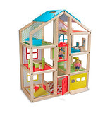 Melissa & Doug Hi-Rise Wooden 15pc Dollhouse with Furniture, Garage and Working Elevator