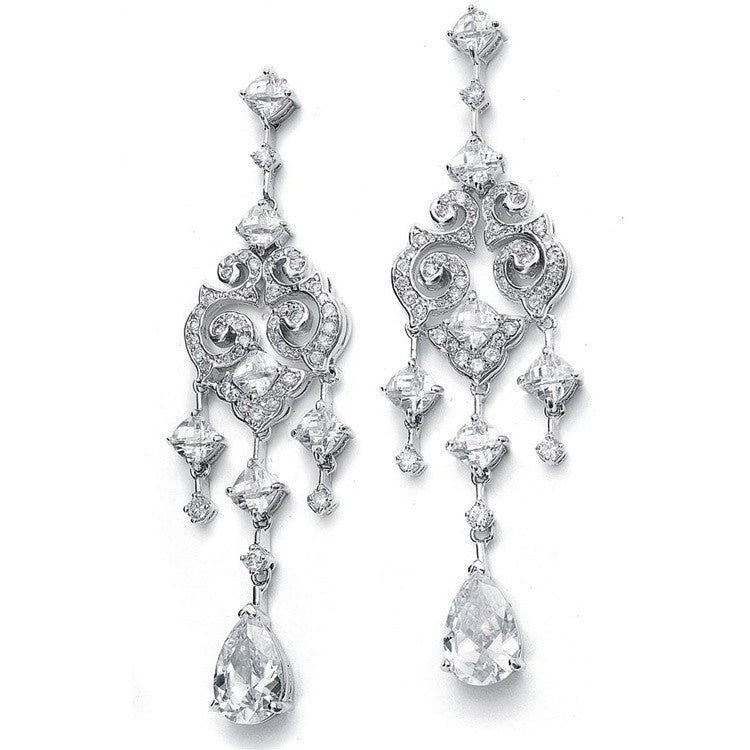 Wholesale Cubic Zirconia Bridal Chandelier Earrings with Pear Dangles 696E-S