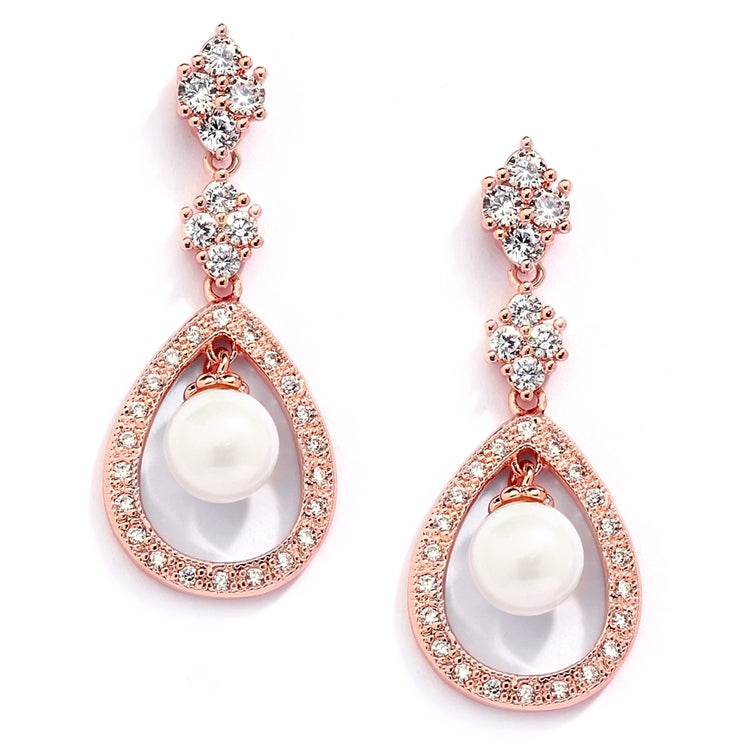 Mariell CZ Wedding Clip Earrings with Caged Pearl