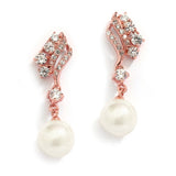 Mariell Cubic Zirconia Waves Wedding Earrings with Ivory Pearls 705EC-RG & 705E-RG