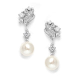 Cubic Zirconia Waves Wedding Earrings with Cream Pearls 705E