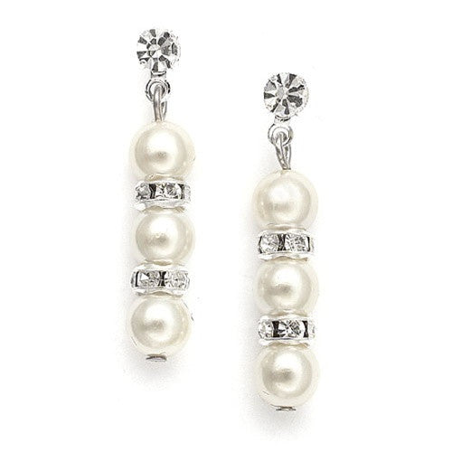 Alternating Pearl and Rondelle Wedding Earrings