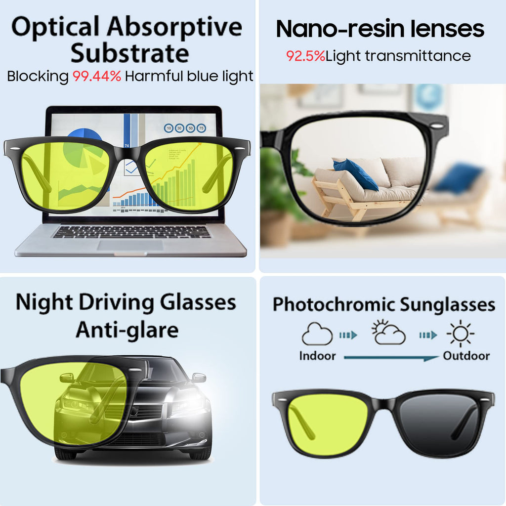 SSG Sunglasses for Women, Blocking 99.44% Blue Light for Computer/Phone/TV, Photochromic Transition Blue Light Blocking Glasses, Anti-Glare Prevent Eye Strain, Computer Glasses for Working-BG801