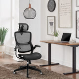 SSG Office Chair Ergonomic Desk Chair - Curved Linear Mesh Seat Lumbar Support HighBack Computer Chair with Headrest Flip-up Armrests, Adjustable Height & Tilt Home Chairs, Swivel Executive Task Chair