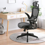 SSG Office Chair Ergonomic Desk Chair - Curved Linear Mesh Seat Lumbar Support HighBack Computer Chair with Headrest Flip-up Armrests, Adjustable Height & Tilt Home Chairs, Swivel Executive Task Chair