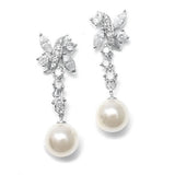 Luxurious Pearl and CZ Bridal Earrings 723E