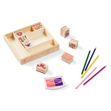 Melissa & Doug Wooden Stamp Set: Friendship - 9 Stamps, 5 Colored Pencils, and 2-Color Stamp Pad