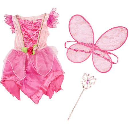Melissa & Doug Flower Fairy Role Play Costume Set (3 pcs) - Pink Dress, Wings, Wand