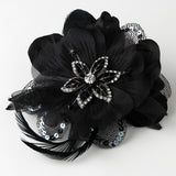 Crystal Rhinestone Matte Satin & Organza Bridal Flower Hair Clip with Brooch Pin 8106