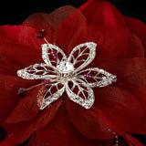 Crystal Rhinestone Matte Satin & Organza Bridal Flower Hair Clip with Brooch Pin 8106