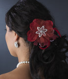 Crystal Rhinestone Matte Satin & Organza Bridal Flower Hair Clip with Brooch Pin 8106