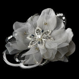Crystal Rhinestone Matte Satin & Organza Bridal Flower Hair Clip with Brooch Pin 8106
