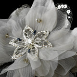Crystal Rhinestone Matte Satin & Organza Bridal Flower Hair Clip with Brooch Pin 8106