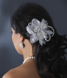 Crystal Rhinestone Matte Satin & Organza Bridal Flower Hair Clip with Brooch Pin 8106