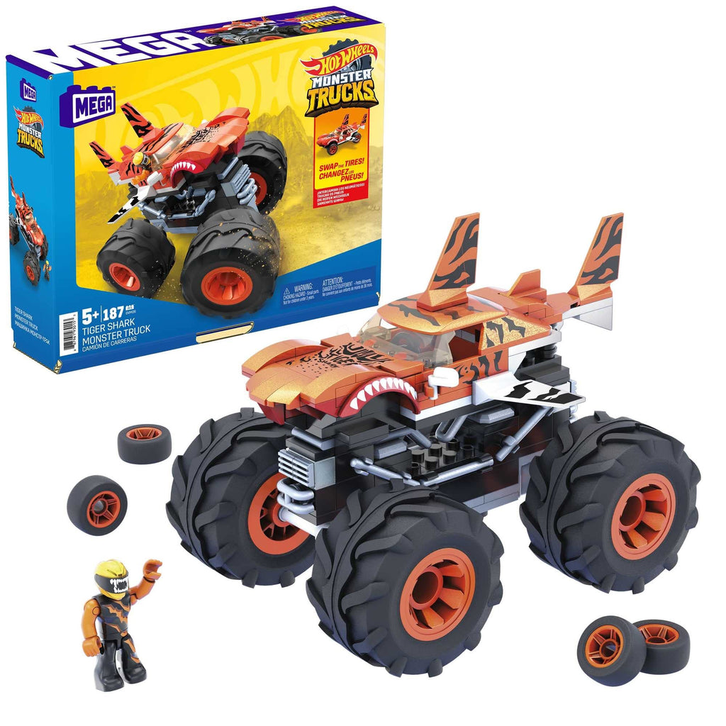 Mega Hot Wheels Monster Trucks Building Sets - Tiger Shark -w/Micro Figure Driver Figure