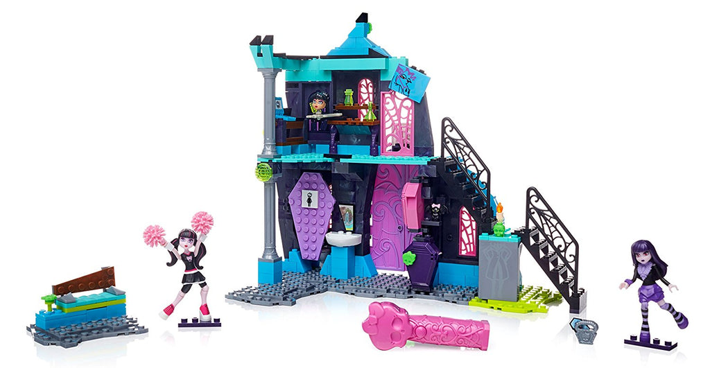 Mega Bloks Monster High School Fang Out School Play Set w/Draculaura and Elissabat Dolls DPK34