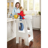 Guidecraft Step Up Kitchen Helper - White: Adjustable Height, Wooden Cooking Step Stool With Safety Rails For Little Kids - Toddler Learning Furniture