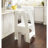 Guidecraft Step Up Kitchen Helper - White: Adjustable Height, Wooden Cooking Step Stool With Safety Rails For Little Kids - Toddler Learning Furniture