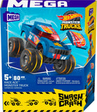 Mega Hot Wheels Smash 'n Crash Race Ace Monster Truck 80 pcs Building Set w/ Micro Figure Driver Figure