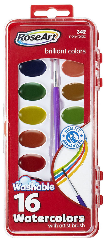 Mattel RoseArt 16-Color Washable Watercolors with Brush, Packaging May Vary DFB79