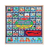 Melissa & Doug Alphabet Train Lacing Beads - 27 Wooden Train Beads, 6 Pattern Cards, and 1 Lace