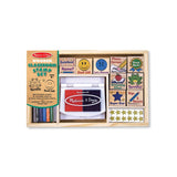 Melissa & Doug Wooden Classroom Stamp Set With 10 Stamps, 5 Colored Pencils, 4 Sticker Sheets, and 2-Colored Stamp Pad