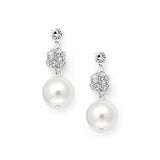 Pearl Wedding Earrings with Rhinestone Fireballs