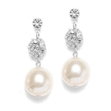 Pearl Wedding Earrings with Rhinestone Fireballs