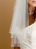 Two Tier Circular Cut Veil with Seed Bead and Bugle Bead Edging 885V