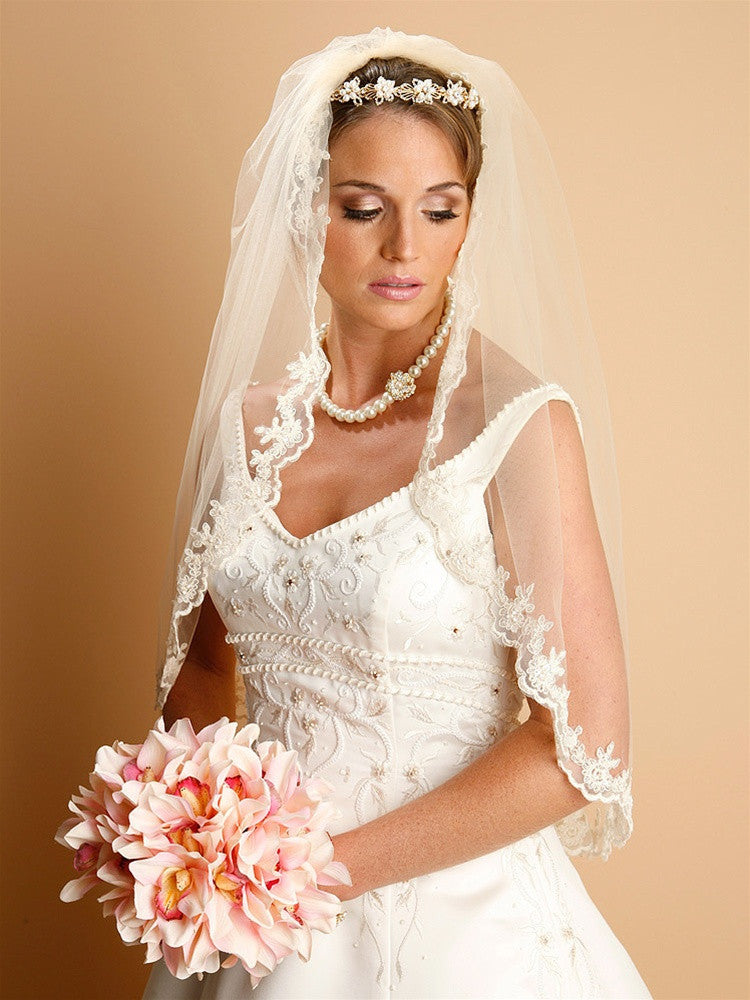 Lace Embroidered Mantilla Wedding Veil 887V-36