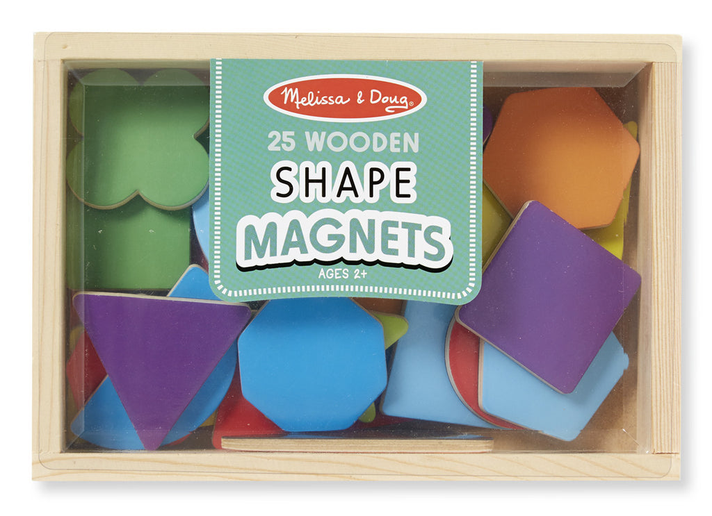 Melissa & Doug 25 Wooden Shape and Color Magnets in a Box