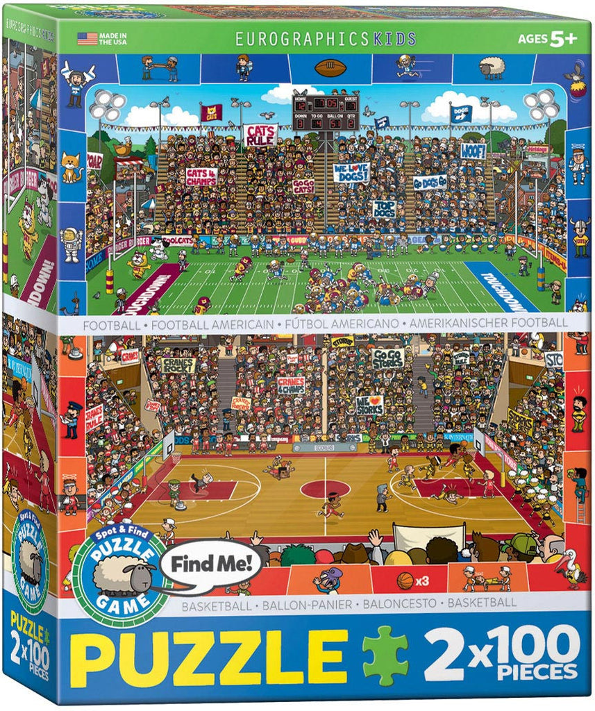 EuroGraphics Puzzles Spot & Find- 2pk /100pc (Football & Basketball)