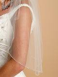 One Layer Bridal Veil with Zig Zag Bugle Bead Edging  910V