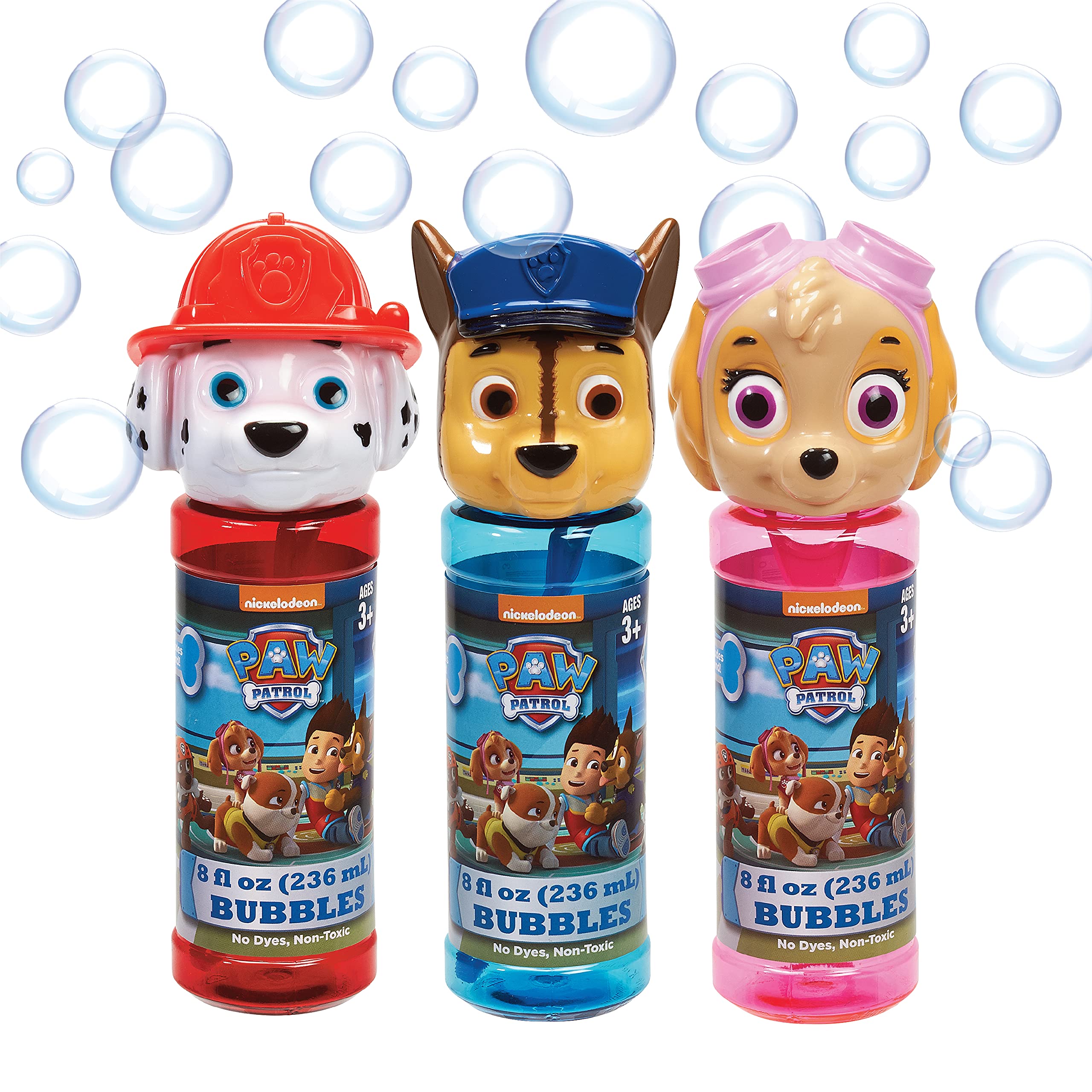 Bundle of 3 |Little Kids Paw Patrol Skye Marshall Chase 8oz Bubbles and Wand Character