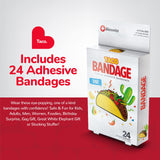 BioSwiss Kids Bandages | 24pcs Self-Adhesive Sterile Unique Shaped Bandages Colorful Funny Cute Toddler Girls & Boys, Adults First Aid, Protect Scrapes and Cuts | Wellness for Everyone (Taco)
