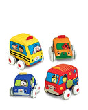 Melissa & Doug K's Kids Pull-Back Vehicle Set - Soft Baby Toy Set With 4 Cars and Trucks and Carrying Case