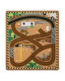 Melissa & Doug Round the Construction Zone Work Site Rug With 3 Wooden Trucks (39 x 36 inches)