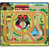Melissa & Doug Round the Rails Train Rug With 3 Linking Wooden Train Cars (39 x 36 inches)