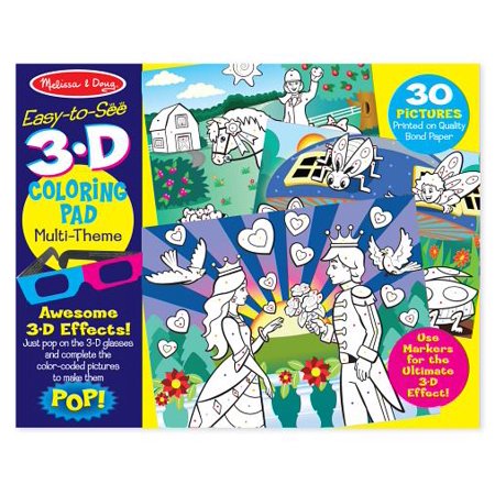 Melissa & Doug Easy-to-See 3-D Kids' Coloring Pad, Princesses, Fairies, Horses, and More