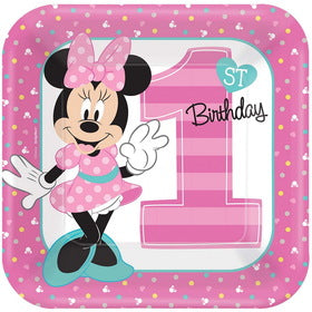 Amscan 258011 Disney Minnie Mouse 1st Birthday Dinner 8 Plates